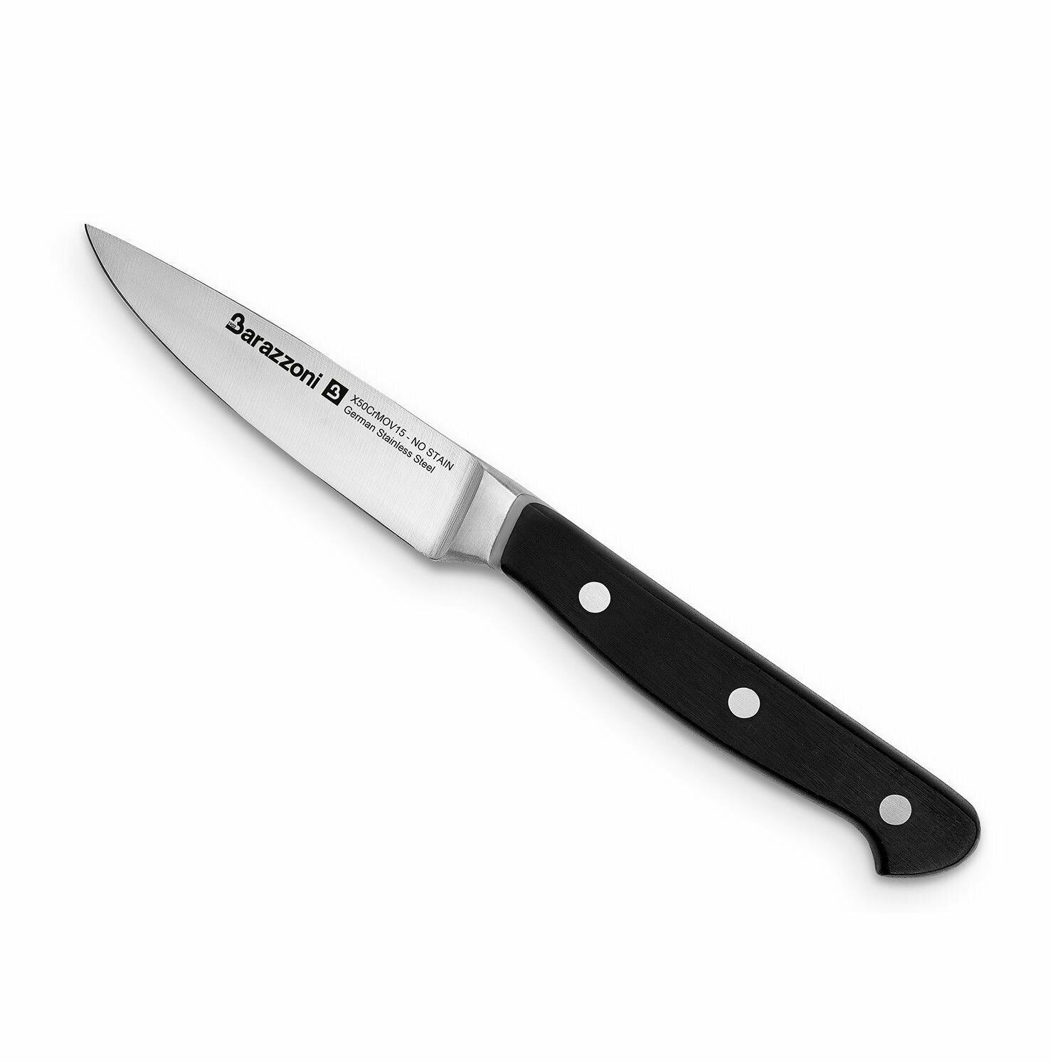 Нож кухонный для чистки овощей Barazzoni Knives Paring, длина лезвия 9 см, нержавеющая хромовая сталь, цвет черный