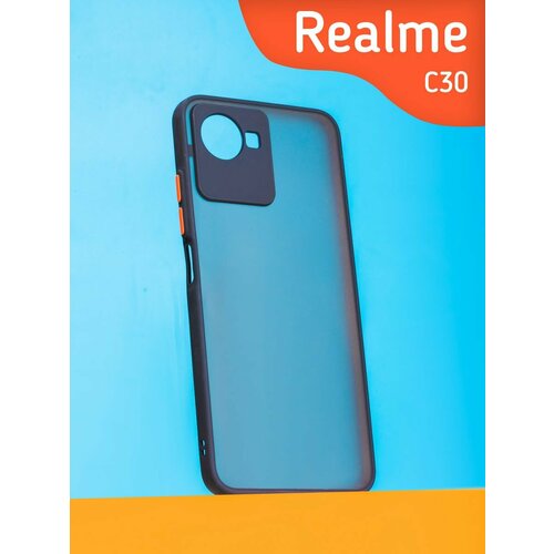 Прозрачный матовый Чехол на Realme C30, черный силиконовый чехол на realme c30 реалми c30 new year прозрачный