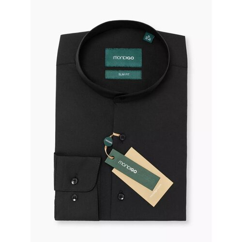 фото Рубашка mondigo с воротником-стойкой slim fit с длинным рукавом, размер m - 170-182, черный