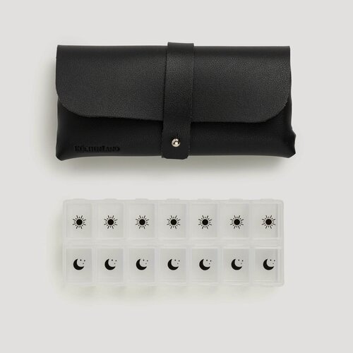 Изображение товара Органайзер для таблеток, 17х8 см, с чехлом, искусственная кожа/пластик, черный, Compact black