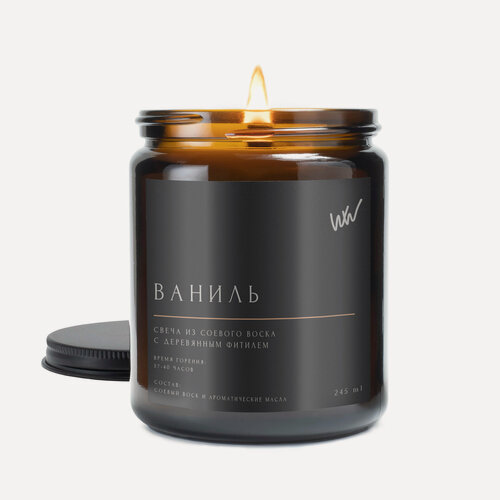 Изображение товара Свеча ароматическая WHALEWAY "Ваниль", соевый воск/деревянный фитиль, 245 ml