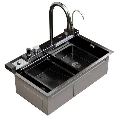 фото Мойка настол. монтаж 75х46 (3,0) вып 3 1/2 mixline pro 21,5см v2.0 (ч граф) сиф+доз+смес+кол+д/р+о/