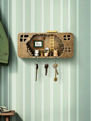 Ключница настенная "Кошкин Дом" Бюро Находок, дерево, на 3 ключа, бежевая