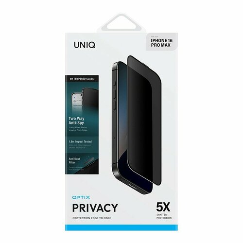 Uniq стекло антишпион для iPhone 16 Pro Max - OPTIX Privacy Clear/Black (+installer) бесцветный, черный