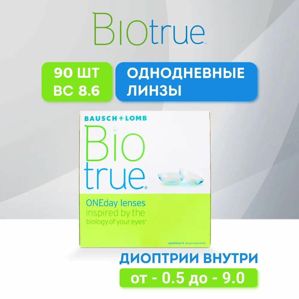 Bausch + Lomb Контактные линзы Biotrue ONEday, 90 шт, -2.75 / 8.6/ 1 день, однодневные