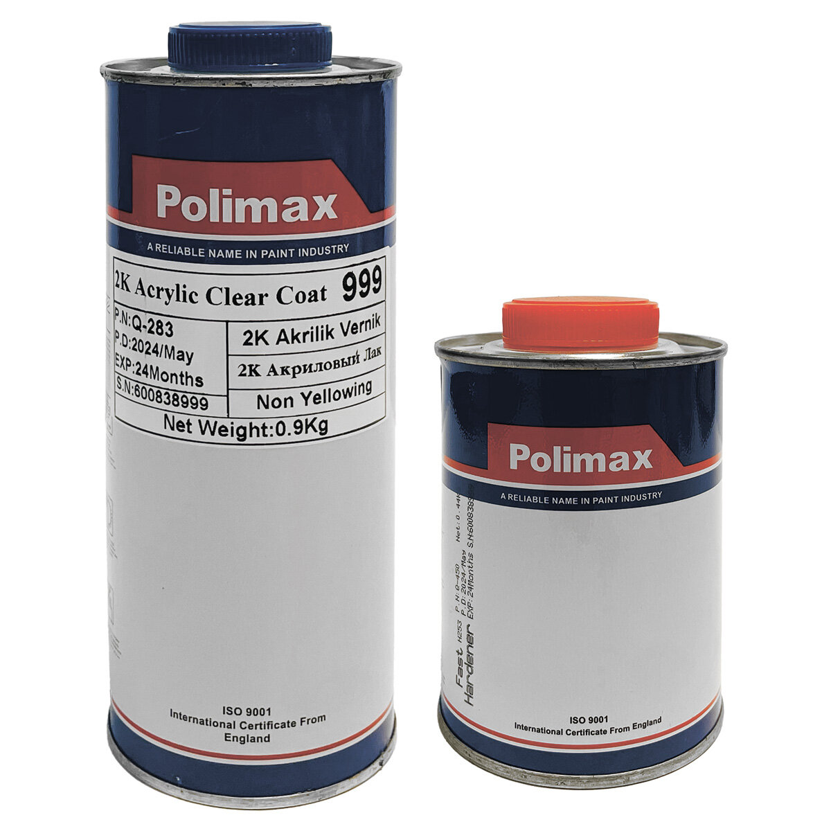 Лак HS 2+1 акриловый 999 с быстрым отвердителем POLIMAX (1л+0,5л)