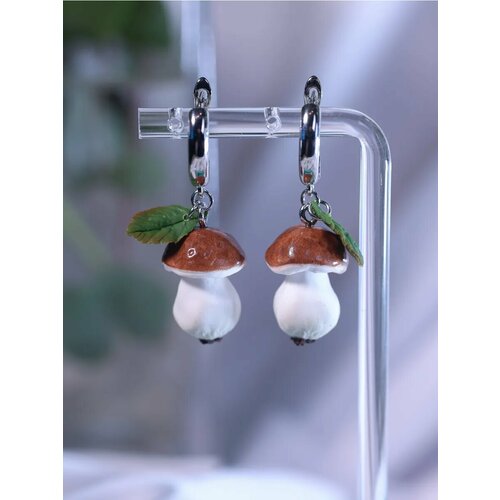 Серьги SPEKTOR_V, полимерная глина, белый/коричневый