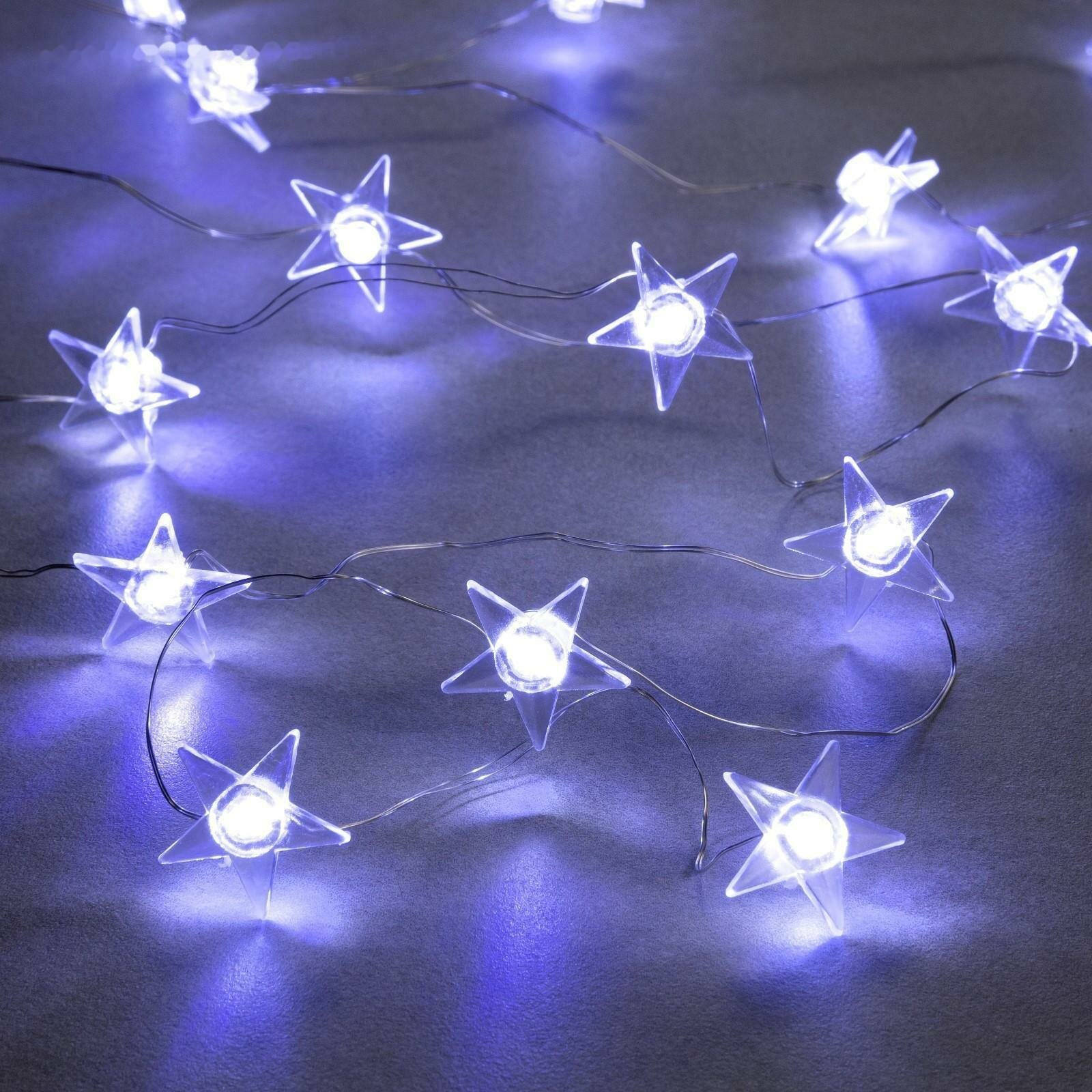 Гирлянда «Нить» 2 м роса с насадками «Звезда» IP20 серебристая нить 20 LED свечение белое 2 режима ААх2