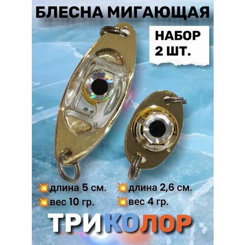 Электронная приманка, блесна светодиодная, моргающая блесна, мигалка на форель, щуку, судака, трёх цветная, 4+10 грамм. Набор из 2 шт.