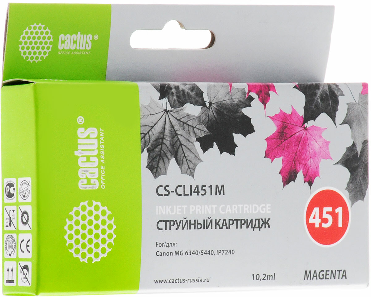 Комплект 2 шт, Картридж MAGENTA 10.2ML CS-CLI451M CACTUS