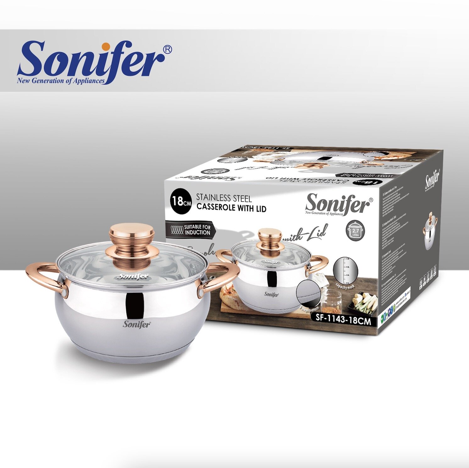 Кастрюля 2.7Л, SONIFER для всех видов плит