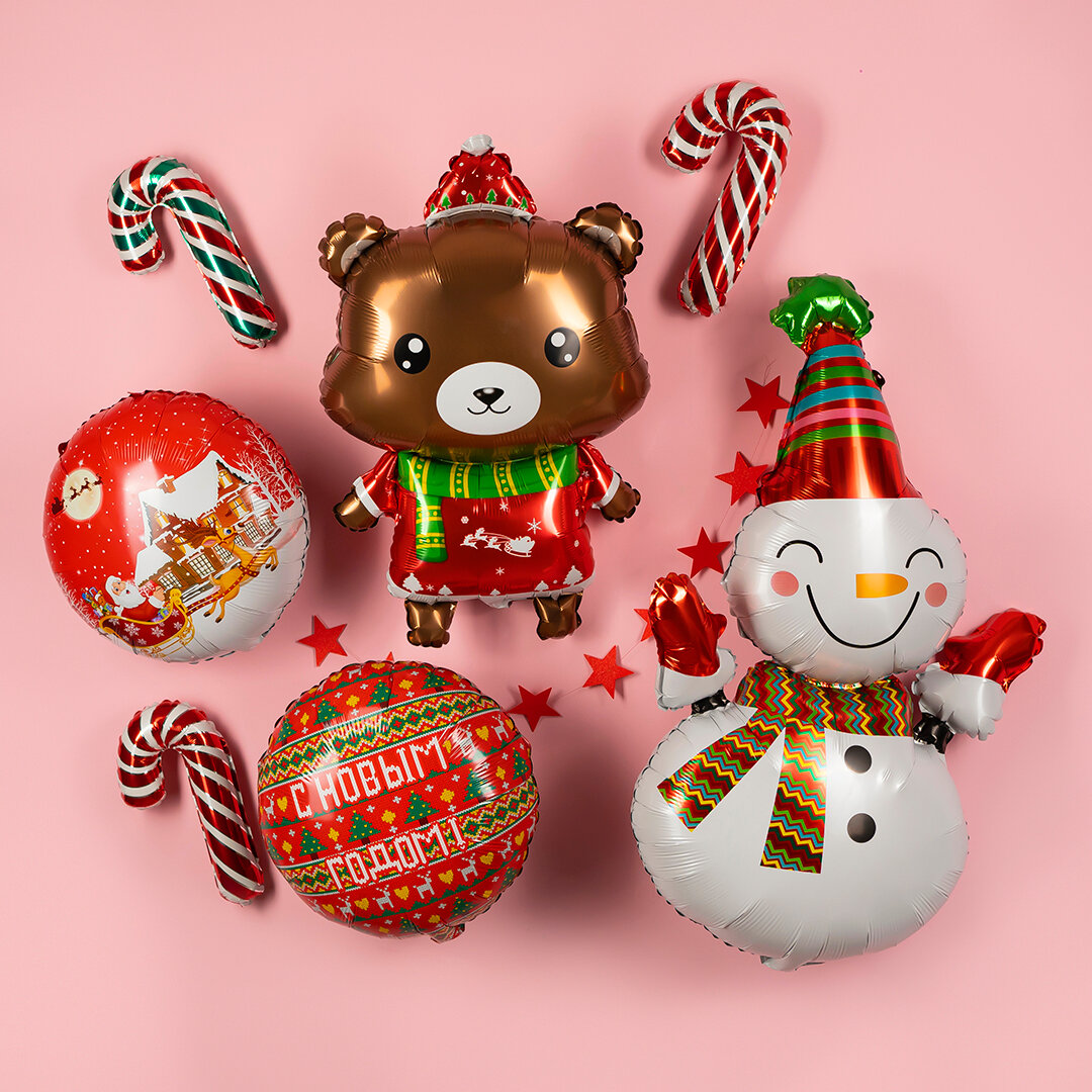 Воздушный шар Falali 18' 46 см круг с новым годом новогодний орнамент красный