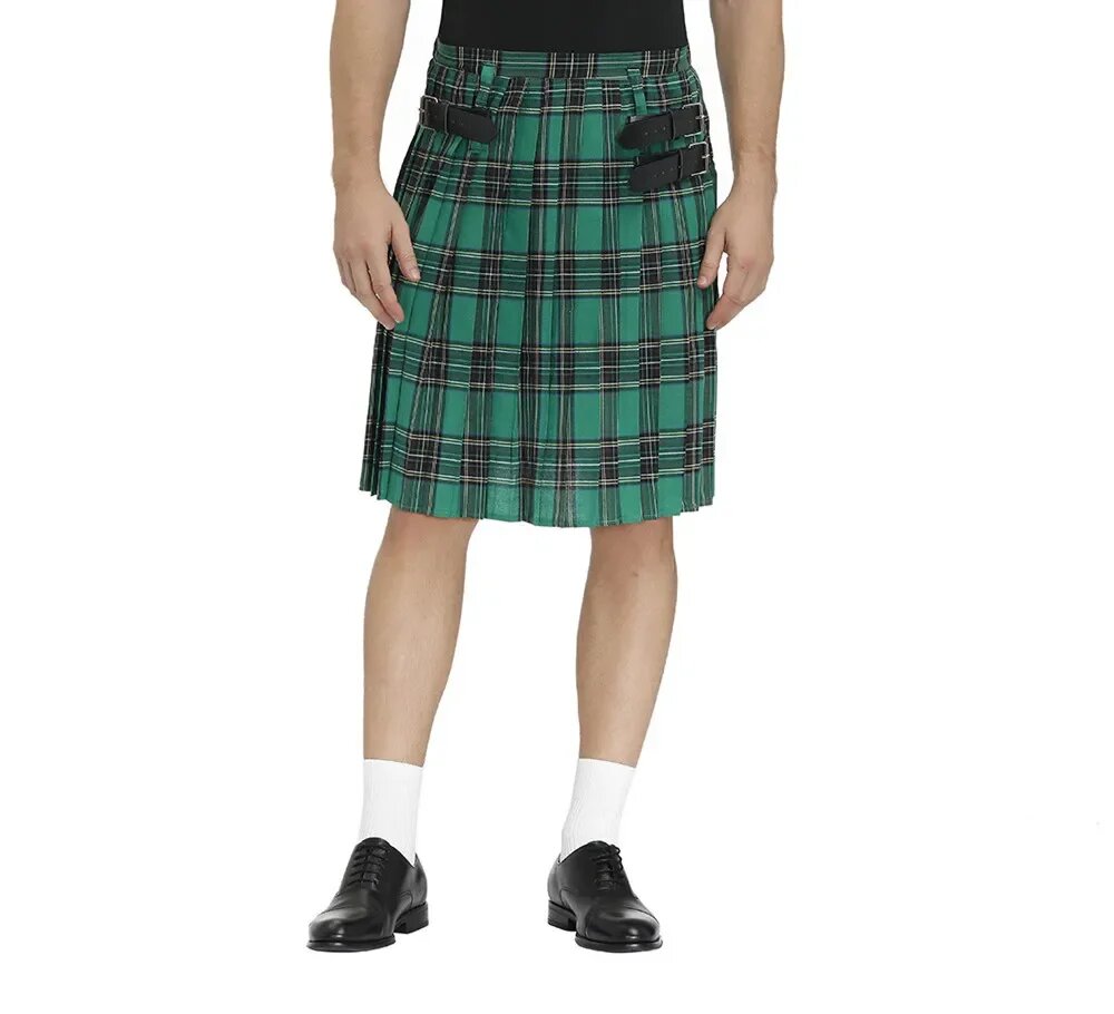 Шотландский мужской традиционный килт с двусторонним поясом, плиссированный мужской килт из горного тартан, XL, Мужской, Зеленый