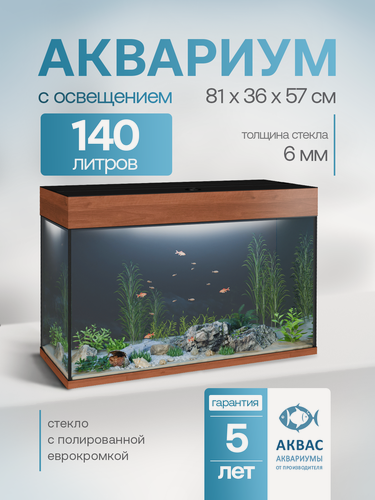 Изображение товара Аквариум 140 литров с крышкой и освещением (81х36х57см) для рыбок