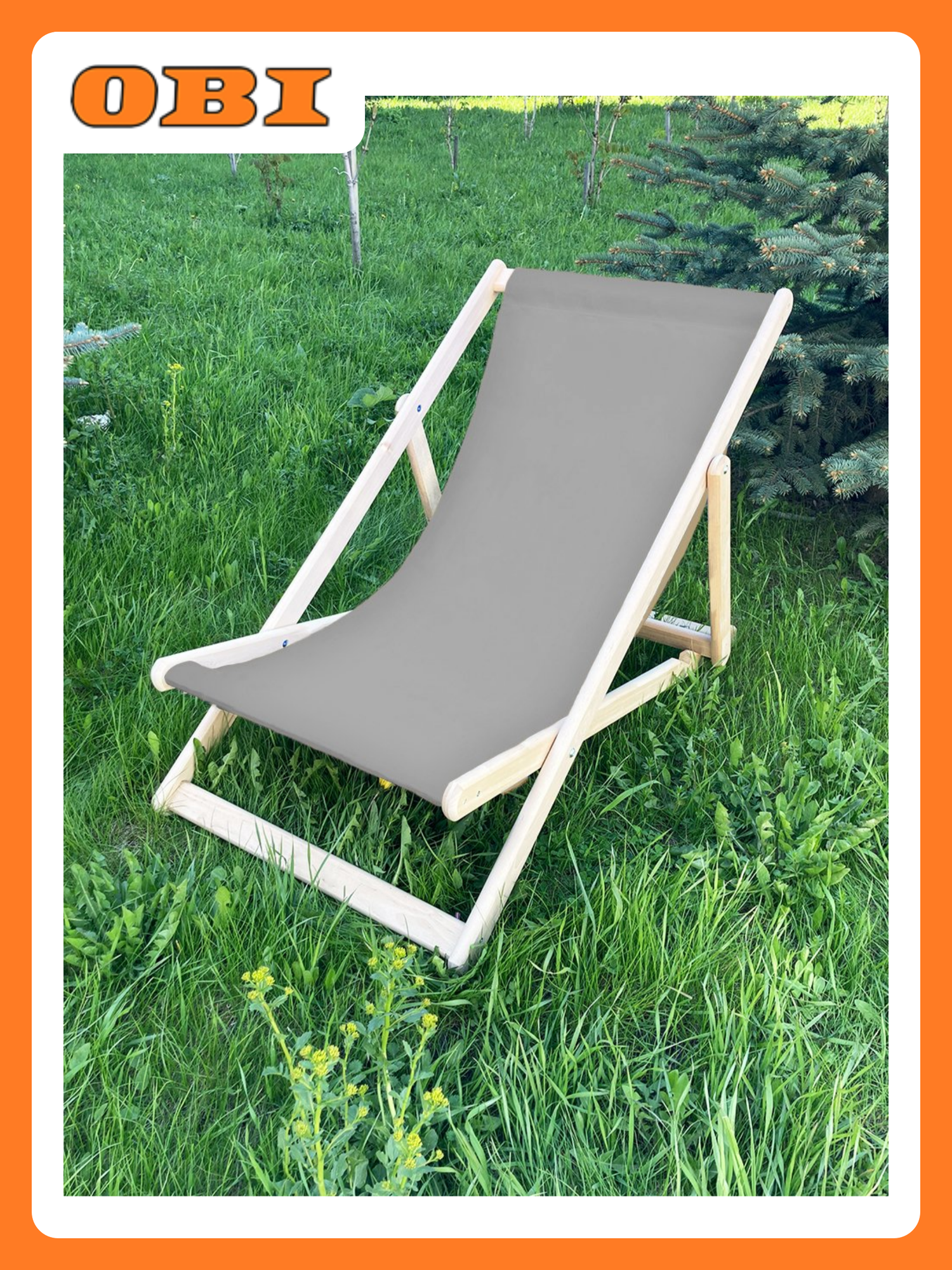 Кресло-шезлонг складное деревянный/тканевый цвет сидушки серый