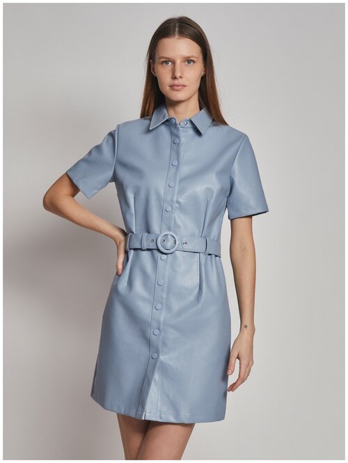 Платье-рубашка Zolla, полуприлегающее, мини, размер XS, голубой