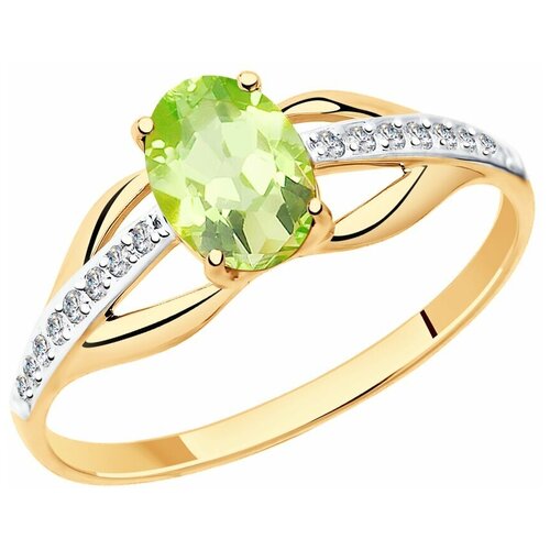 Кольцо Diamant, красное золото, 585 проба, хризолит, фианит, размер 16 кольцо с хризолитом и фианитами из красного золота