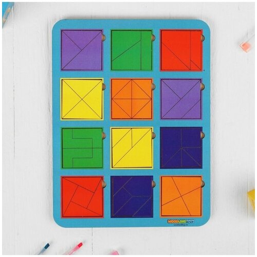 фото Woodland toys рамка-вкладыш «квадраты, 12 шт.» по методике никитина, микс