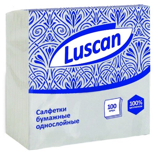 салфетки бумажные luscan 24х24 см белые двуслойные 250 штук в упаковке 1519340 Салфетки бумажные Luscan 1 слой, 24х24 белые 100шт/уп, 4 уп