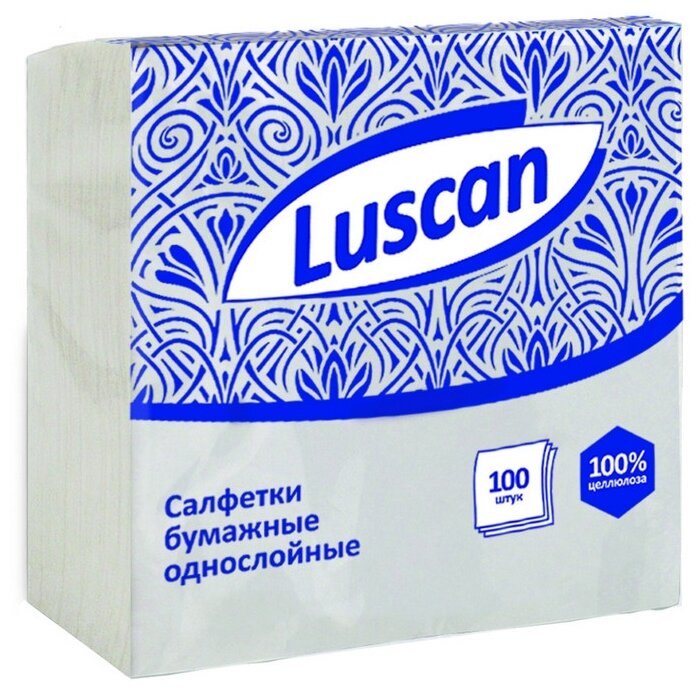 Салфетки бумажные Luscan 1 слой, 24х24 белые 100шт/уп, 4 уп