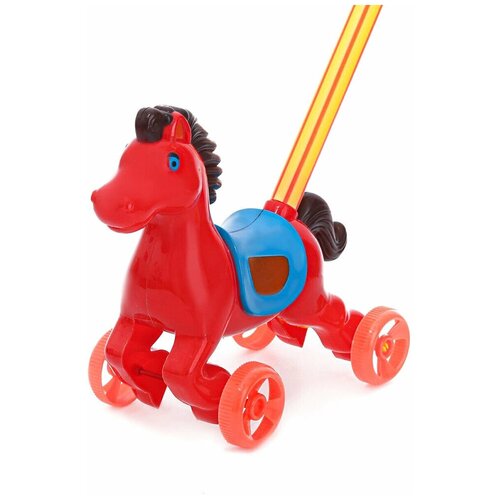 фото Каталка лошадка жёлтая на палке с ручкой toys