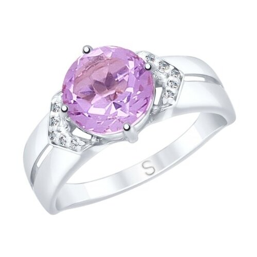 фото Серебряное кольцо sokolov 92011634 с фианитом и аметистом, размер 16,5 diamant-online