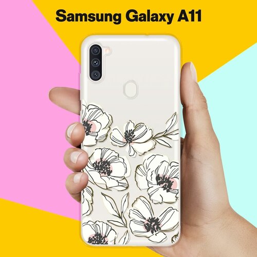 матовый силиконовый чехол стильные ёлочки на samsung galaxy a11 самсунг галакси а11 Силиконовый чехол Цветы на Samsung Galaxy A11