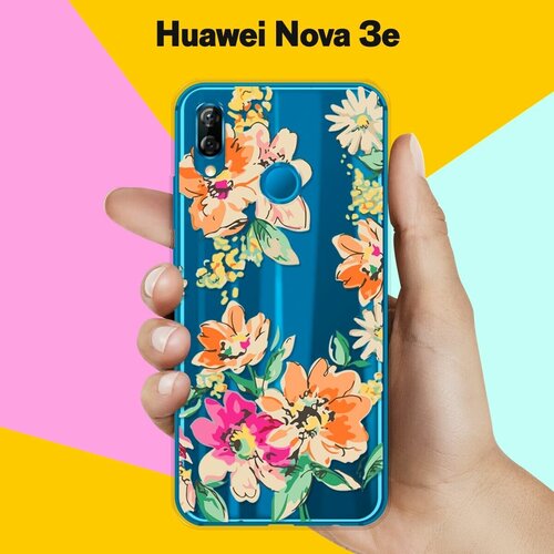 Силиконовый чехол Цветы оранжевые на Huawei Nova 3e