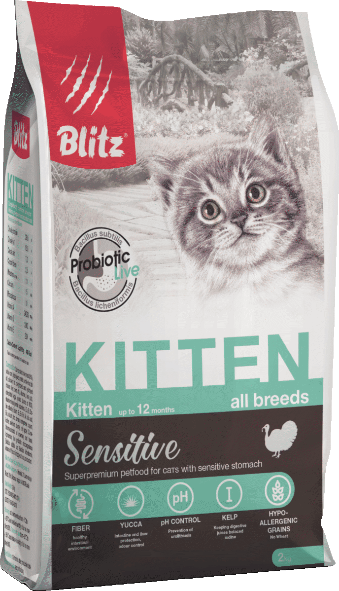 Blitz Sensitive Kitten Сухой корм для котят, беременных и кормящих кошек, Индейка 10кг