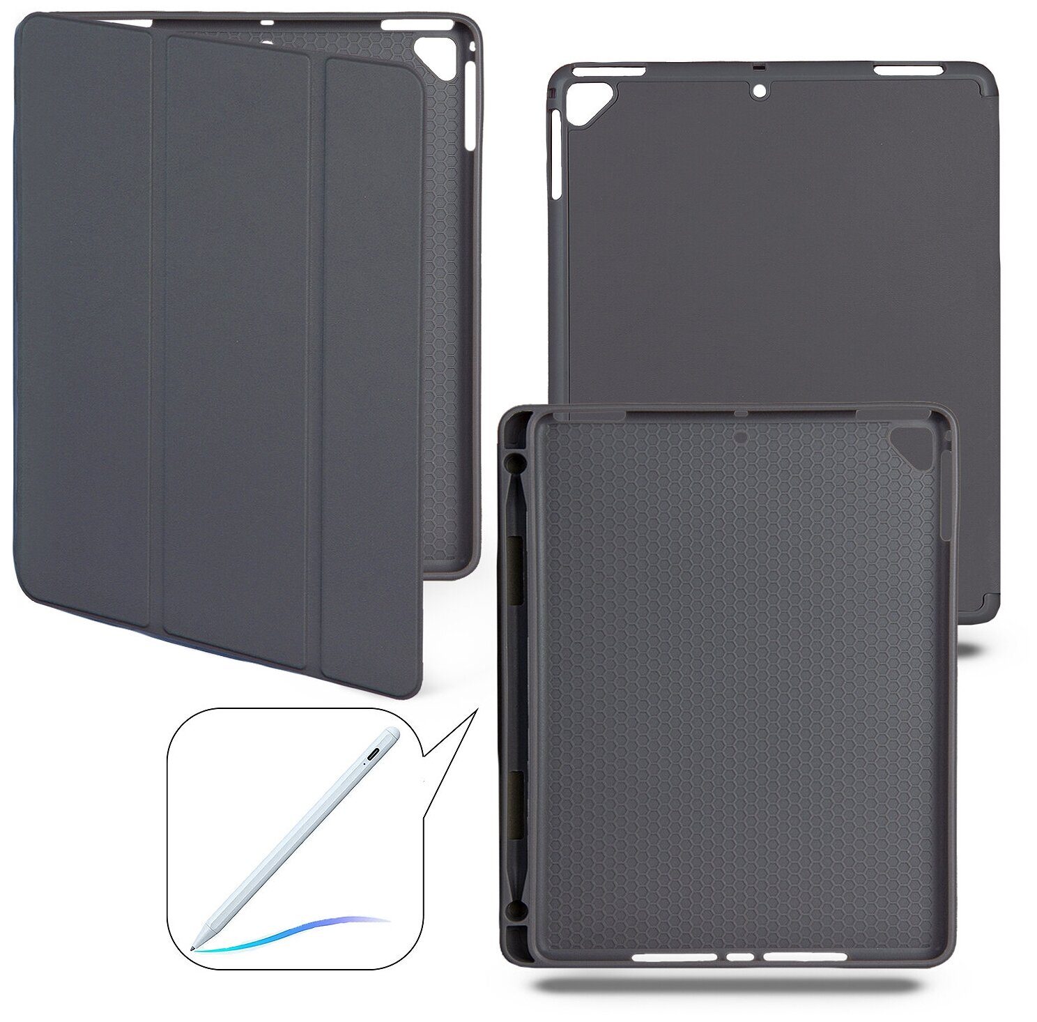 Чехол-книжка iPad air 2 с отделением под стилус темно серый