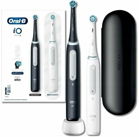 Электрическая зубная щетка Oral B iO Series 4 Duo Matt Black и Quite White, набор из 2 штук - фотография № 1