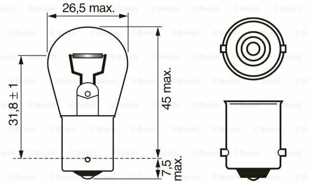 Лампа накаливания сигнальная P21W BA15s ECO 12V 21W Картон 10 шт (цена за штуку) 1987302811 1987302811, BOSCH 1987302811