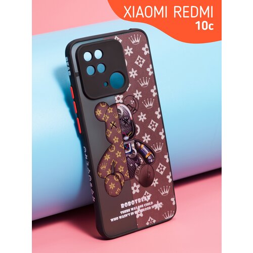 Чехол матовый с принтом на Xiaomi Redmi 10c, Xiaomi Poco C40 Цвет Черный мишка