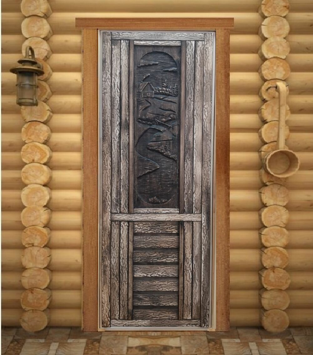Дверь для бани состаренная С 3D панно, 1900*700, Липа - фотография № 3
