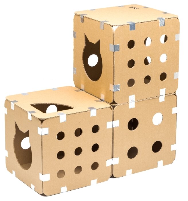 Домик-коробка для кошек сборный. Расширенный набор, 3 куба