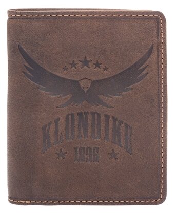 Бумажник KLONDIKE 1896, натуральная кожа, фактура тиснение, без застежки, 2 отделения для банкнот, отделения для карт и монет, подарочная упаковка, коричневый