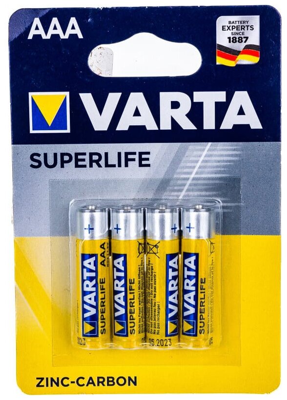 Батарейка солевая Varta SuperLife, AAA, R03-4BL, 1.5В, блистер, 4 шт.