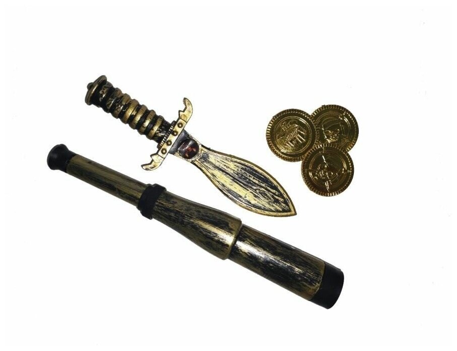 Набор пирата пластиковый: Подзорная труба, нож, монеты для пираткой вечеринки