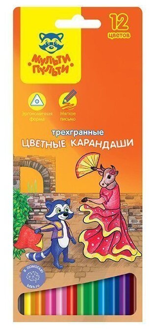 Мульти-Пульти Карандаши цветные Енот в Испании 12 цветов (CP_10754), 12 шт.