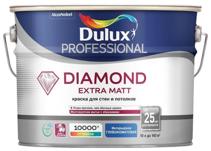 Купить Краска Dulux Diamond Extra Matt моющаяся матовая белый 10 л по