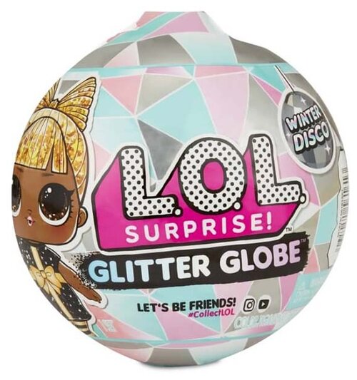 Кукла-сюрприз L.O.L. Surprise Winter Disco Glitter Globe в шаре, 8 см, 561606 голубой/розовый