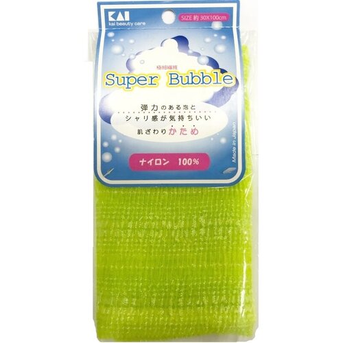 Японская Мочалка-полотенце для тела жесткая массажная с объёмным плетением Super Bubble 30х100 см, цвет зеленый