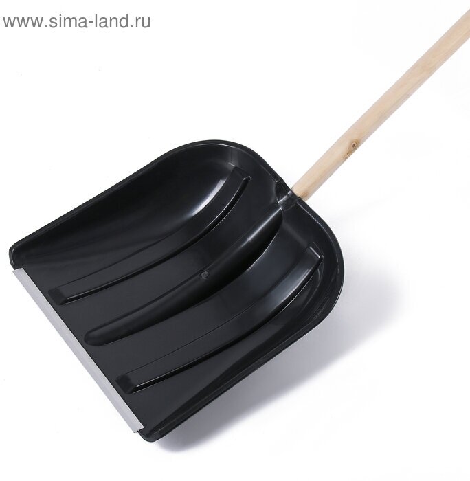 Лопата пластиковая, ковш 410 × 415 мм, с металлической планкой, деревянный черенок, с ручкой