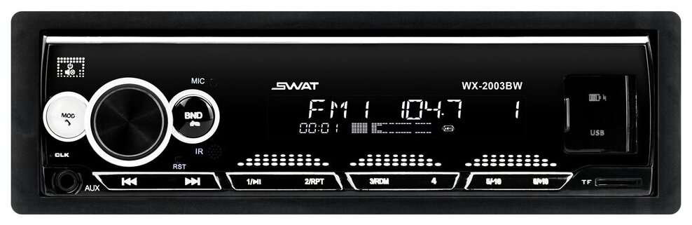 SWATWX2003BW SWAT Автомагнитола SWAT WX-2003BW, 1 din медиа ресивер 4х50 Вт, MP3, USB, SD, BT бел. подсветка