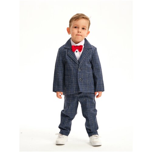 Комплект одежды  Chadolls для мальчиков, брюки и жилет и рубашка и пиджак и бабочка, нарядный стиль, карманы, пояс на резинке, размер 86, синий