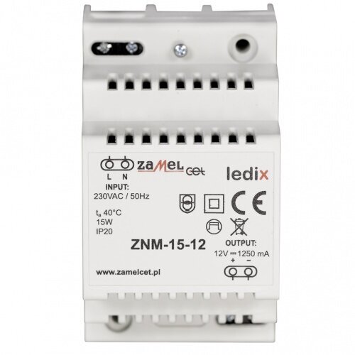 Zamel Блок питания LED 12V DC 15W на DIN-рейку (арт. ZNM-15-12)