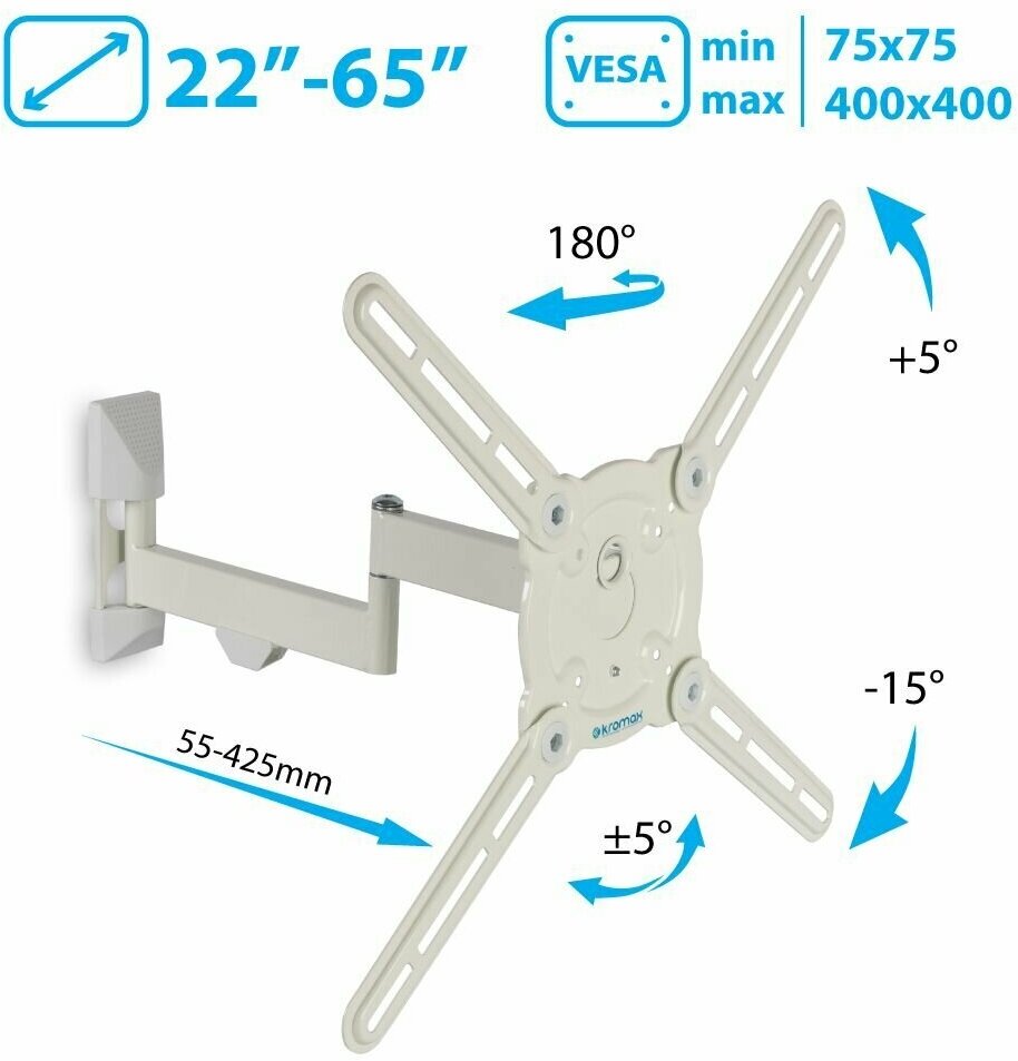 Кронштейн для телевизора Kromax ATLANTIS-15 белый 22"-65" макс.40кг настенный поворот и наклон