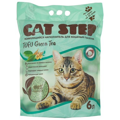 фото Комкующийся наполнитель cat step tofu green tea растительный, 6 л