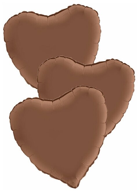 Воздушные шары фольгированные Grabo Сердца, Сатин, коричневый (шоколадный), 46 см, 3 шт.