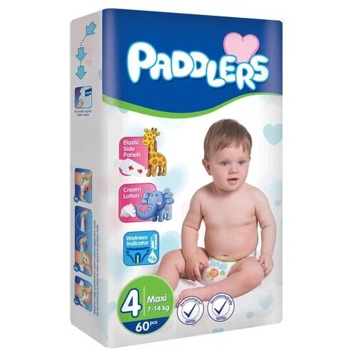 Подгузники 4 размер PADDLERS для детей весом 7-14 кг, 60 шт.
